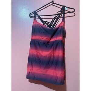 Womens Swimwear Top XL Extra Large Pink Black Padded Tank Top Striped Summer
